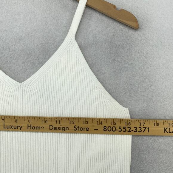 EILEEN FISHER Sweater L Cotton Tank Top Cami V-Neck Ribbed Pullover White - Picture 7 of 9